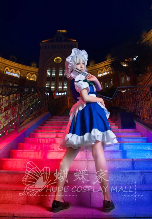 Touhou projekt ucieleśnienie szkarłatnego diabła Izayoi Sakuya przebranie na karnawał pokojówka Lolita Cosplay przebranie na karnawał s