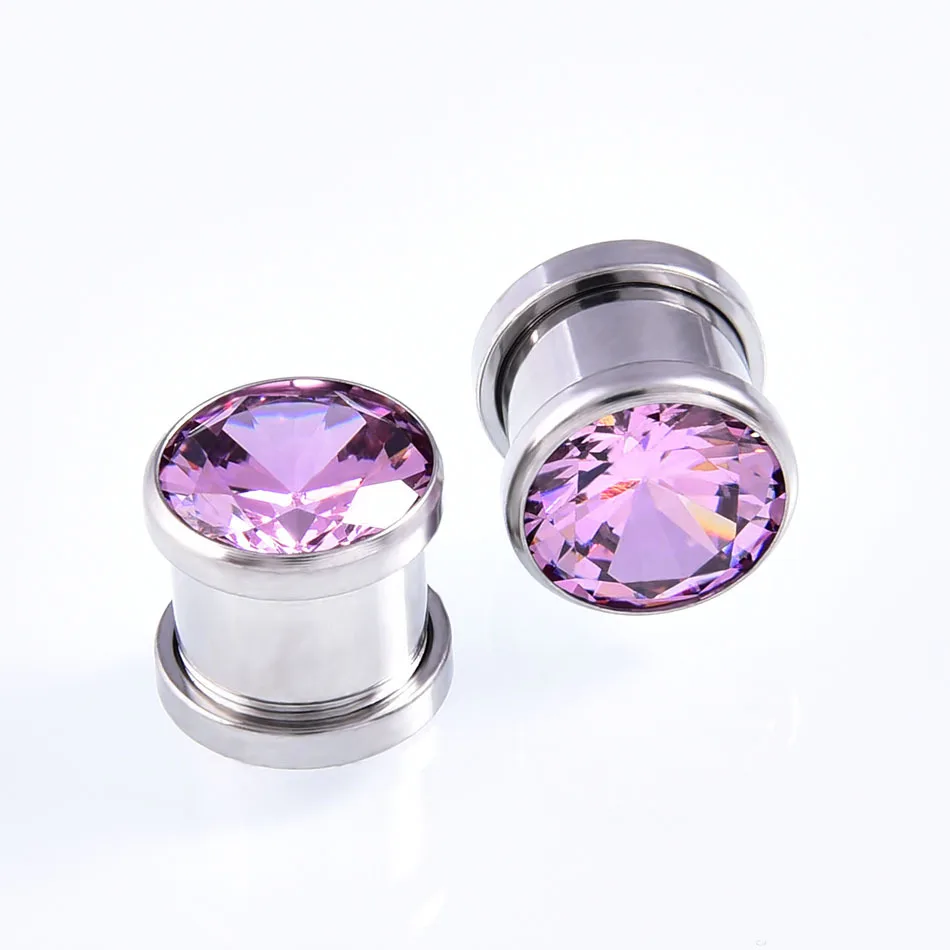 Hot Sale Crystal Zircon Flesh Tunnel Plug Screw Fit Ear Piercing Gauge Stretching Expander Jewelry Zirconia Earring Earlets