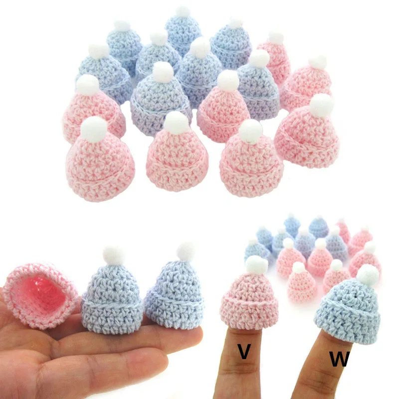 12Pcs Handmade Mini Cotton Crochet Hat For Baby Shower Baptism Toy Dolls Party Favors Sew-on Appliqued Decorations 3.5cm