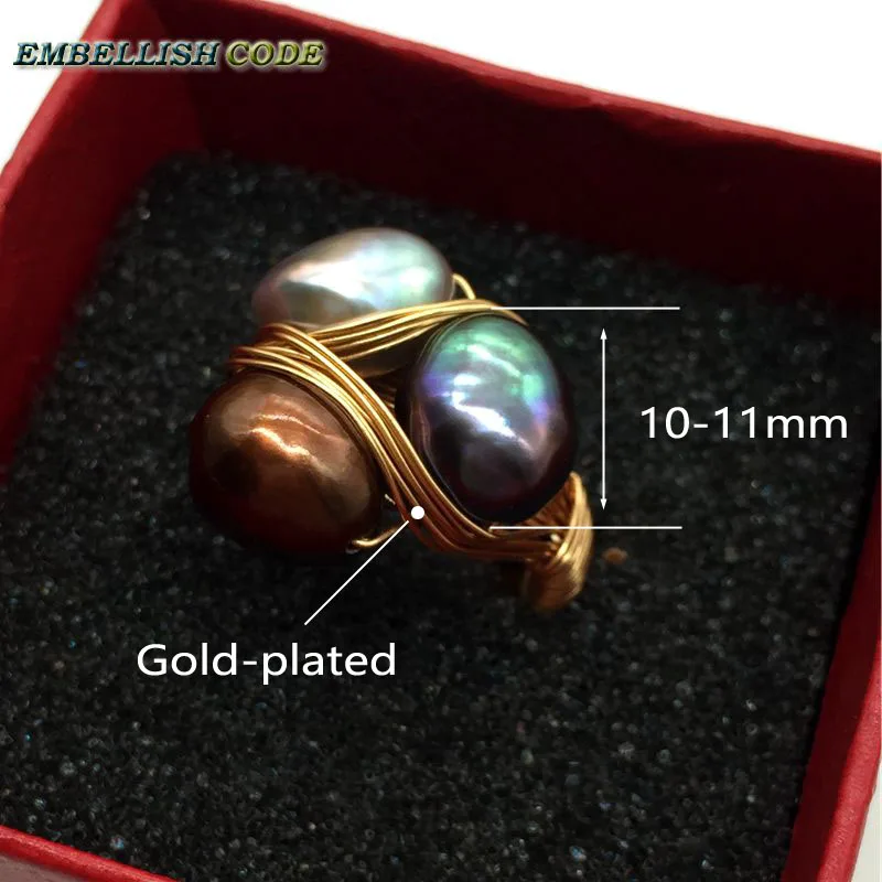 NEW Design original pieces gold with baroque ring pearls hand make rings peacock brown grey mixed color