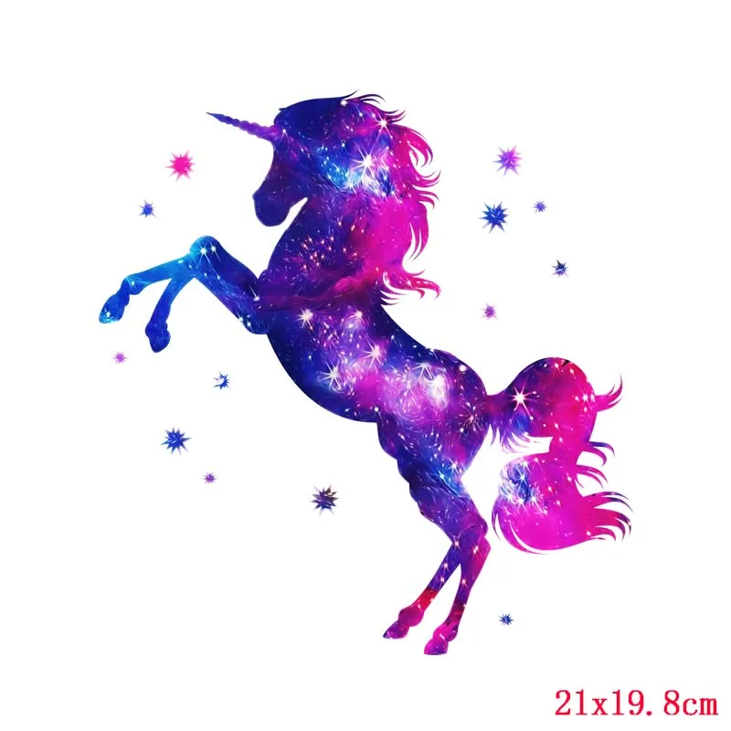 Prajna Unicorn Iron On Heat Transfers Vinyl Cartoon Ironing Thermal Stickers On Kids T-shirt DIY Patches For Clothing Applique