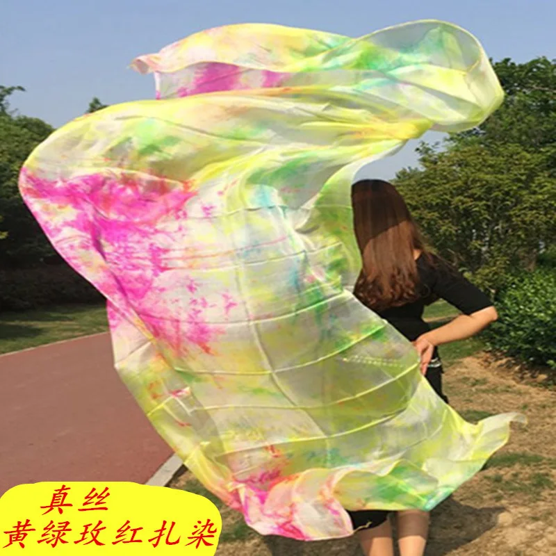 New Belly Dance tie-dye 100% real Silk Veils nice Gradient color Silk Hand-Scarf for Dancing Stage Performance for girls women