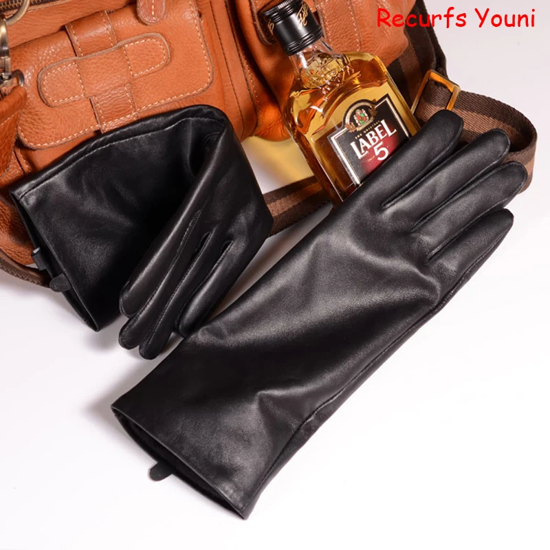 RY2201 Male Winter Genuine Leather Black 30cm Long Gloves For Man Hand Warm Thick Inside Motor Cycling Gantlet Teen Eldiven