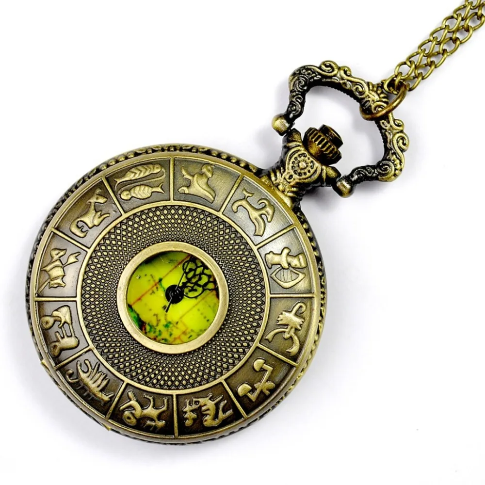 8093Unique  Copper Zodiac Hollow Pierce Pocket Map Australia Design Fob Watch Casual Men And Women Gift Chain