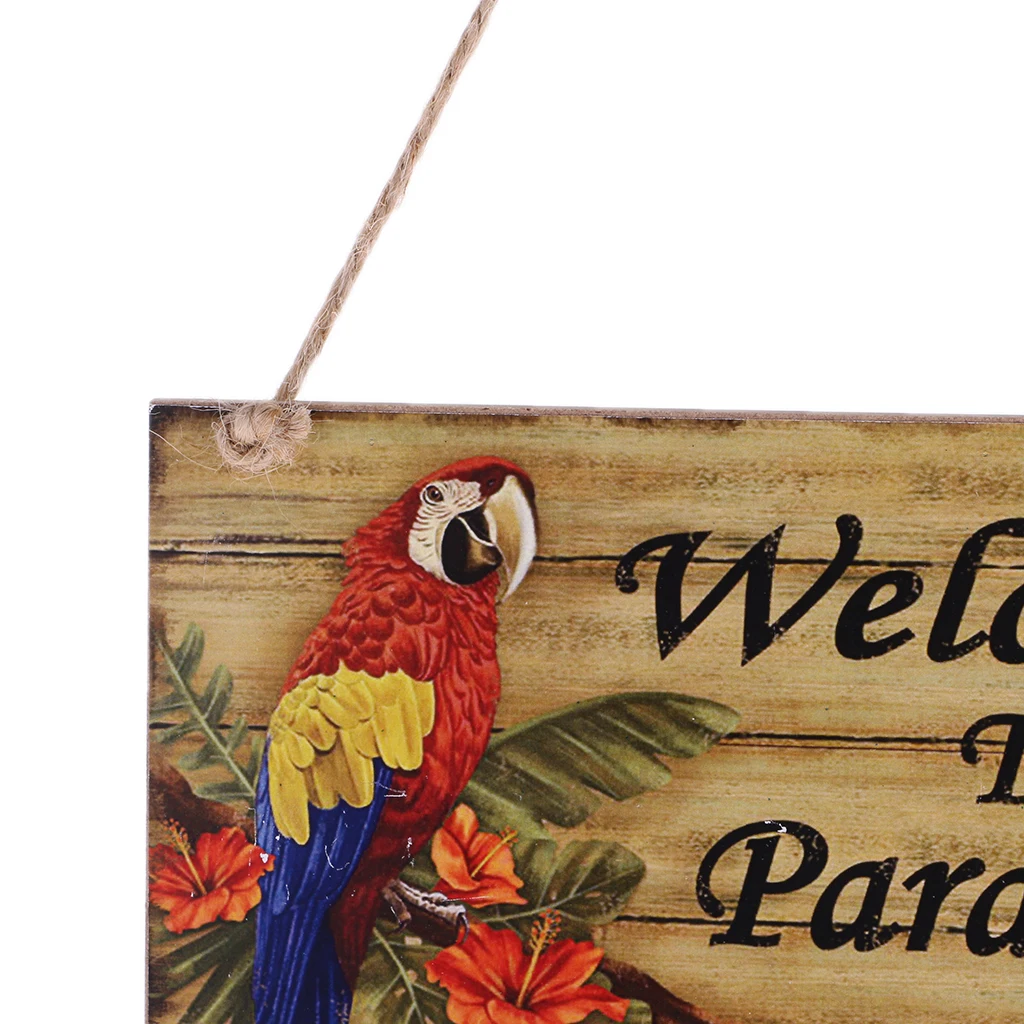 Vintage Welcome To Paradise Wooden Plaque With Jute Twine Hanging Signs