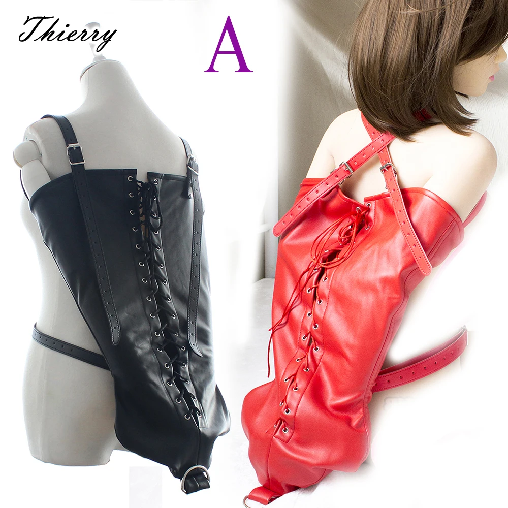 Thierry Women BDSM Arm Binders,Strict Leather Bondage Opera Gloves Harness Sleeves Lockable Restraints  for Fetish Sex Toys