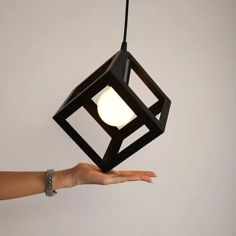 Free shipping New Nordic creative American style square Pendant Lamp Simple cube geometric iron Pendant light  E27 AC110-240V