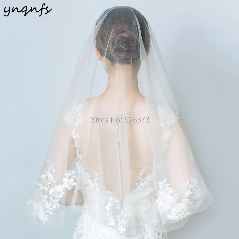 YNQNFS V66 Real Hair Decoration Lace Edge Elegant Champagne Wedding Veil Short Bridal Veil Birdcage 2019