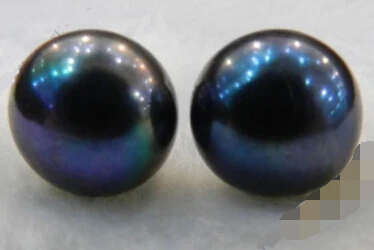 

hot sell new - Natural Black 9mm Pearl Sterling Silver Stud Earrings AAA