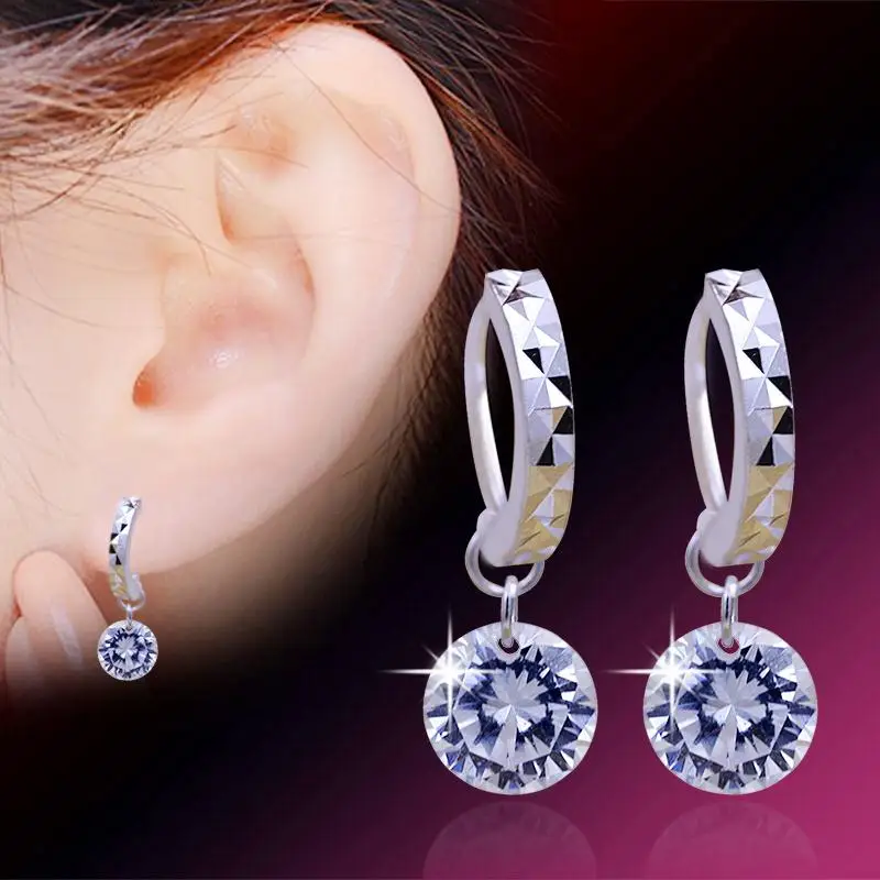 8 Colors Option Classic Girl Women Gift Jewelry 925 Sterling Silver and Shining 5A Cubic Zirconia Dangle Huggie Earrings