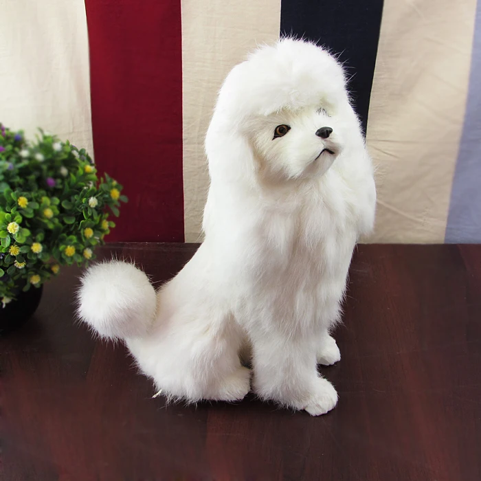 simulation dog poodle toy model squatting pose 25x13x33cm, plastic&fur white poodle handicraft,home decoration toy gift w5871