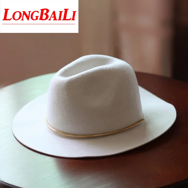 

Fashion Winter White Wide Brim Wool Felt Fedora Hats Female Chapeu Feminino Free Shipping PWSX011