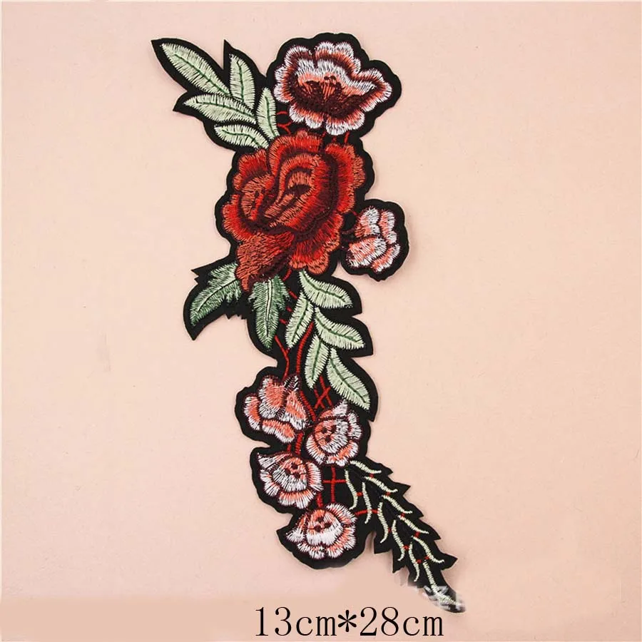 Tessuto ricamato lungo fiore rosa Patch vestiti borsa adesivo cucire ferro su Applique abbigliamento fai da te cucito accessori abbigliamento BU133