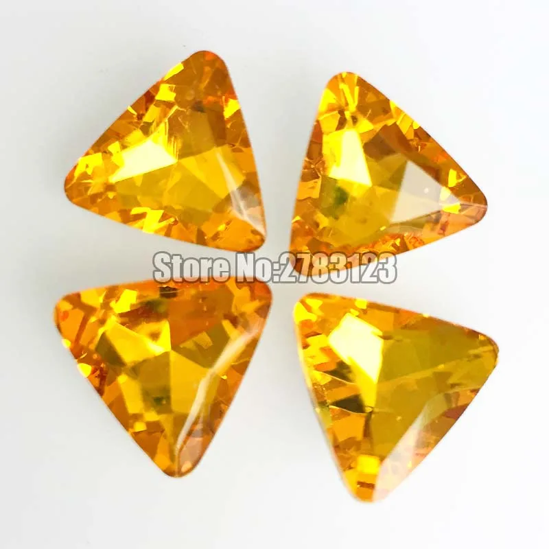 Factory sales golden yellow Triangle AAA Glass Crystal pointback loose rhinestones,Mobile phone/nail art/diy/ accessories