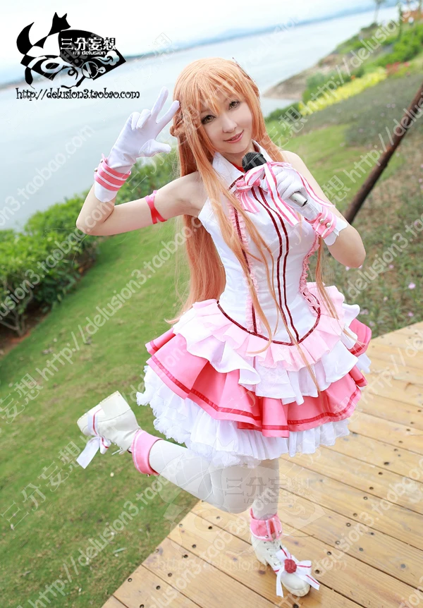 Yuuki Asuna Idol ver Singer vestido de palco feminino, traje cosplay, rosa, halloween