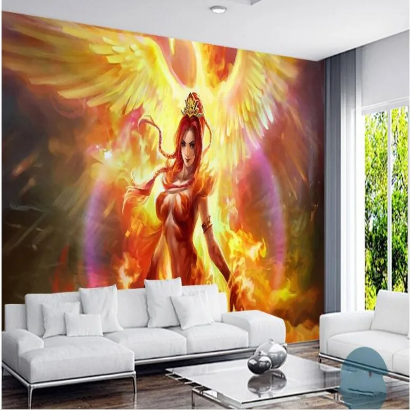 wellyu Customized large murals Phoenix Nirvana Myths Flames Anime Hand Painted Cafes Decorative Background Wallpaper