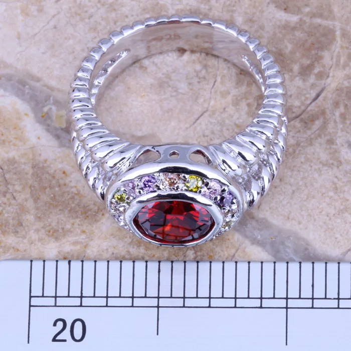 Charismatic Multicolor Red Garnet Silver Plated  Women's Jewelry Ring Size 6 / 7 / 8 / 9 R0363