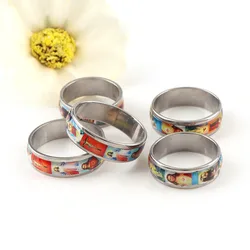 2Pcs Multicolor 5 Sizes Stainless Steel Ring Religious Catholic Enamel Round Rings Alloy Rings lap