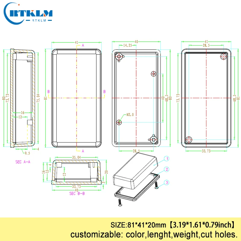 ABS junction box IP54 plastic project case plastic enclosure for speaker box diy design small electric box 81*41*20mm