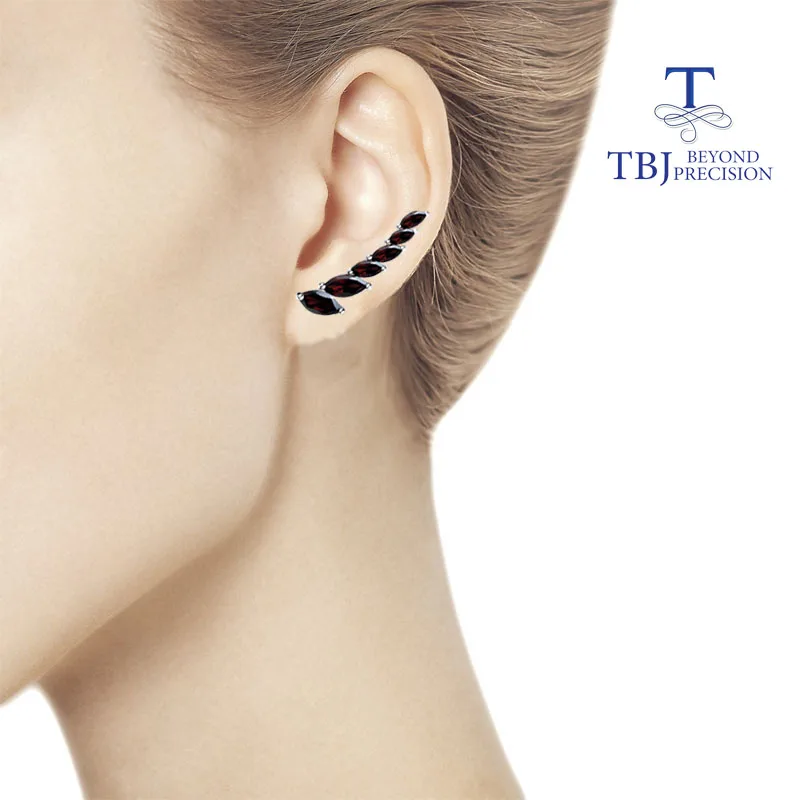 TBJ – boucles d'oreilles en pierre naturelle et grenat, bijoux fins en argent sterling 925 de conception simple pour femmes, cadeau de vendredi noir ou de noël