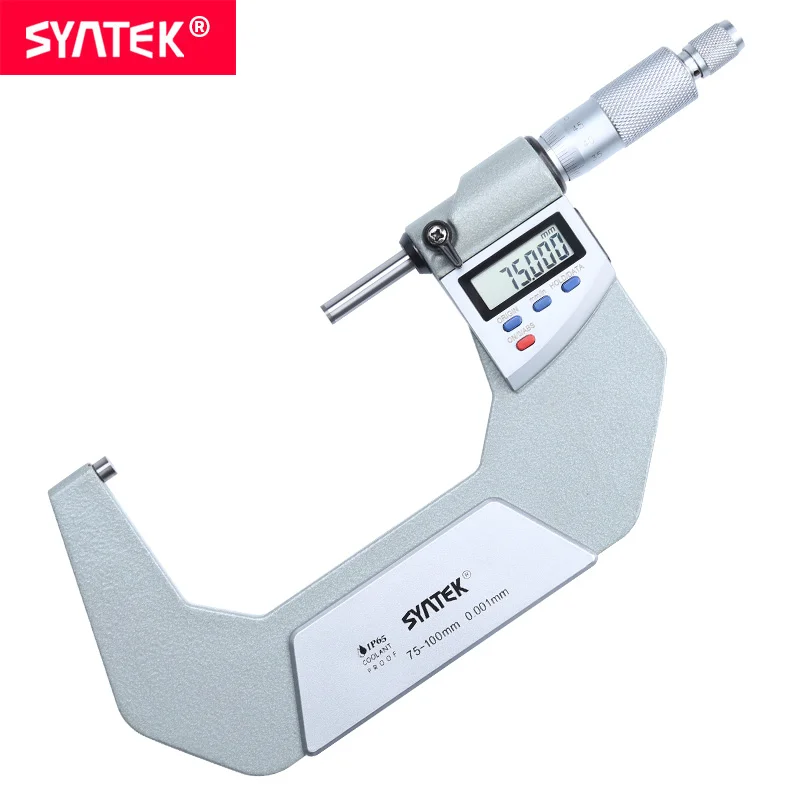 Syntek 75-100mm IP65 Oil Waterproof Electronic Digital Micrometer 0.001mm ABS Caliper Thickness Gauge Meter Carbide Tip Measure