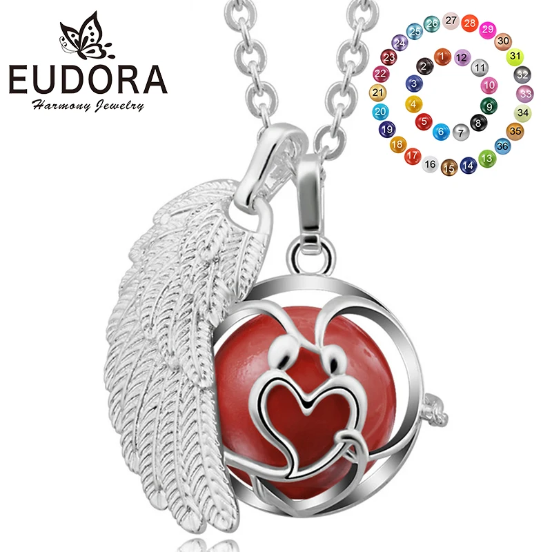 Eudora  20 mm Harmony Bola Ball wing Locket Cage Pendant Angel Caller Chime Ball Sound Mexican Bola Necklace Jewelry FK118N20