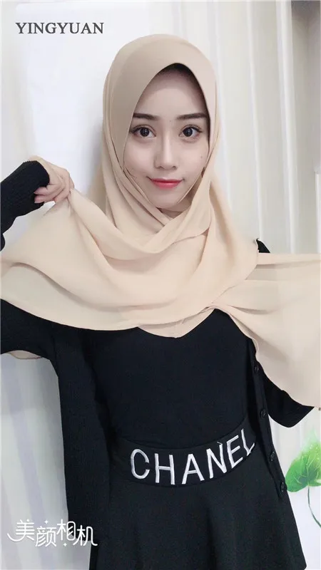 TJ71 جديد شيفون سهل الحجاب الإسلامي وشاح موضة الحجاب الفوال Musulman الصلبة بونيه الحجاب #6