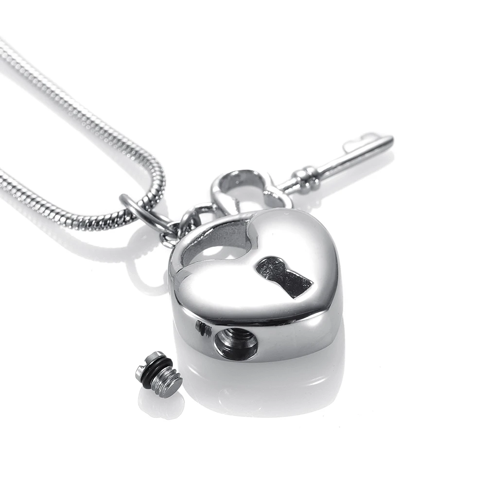 JJ001 Open Your Heart Cremation Urn Jewelry With Key Charm Stainless Steel Memorial Ashes Keepsake Cremation Pendant for Women