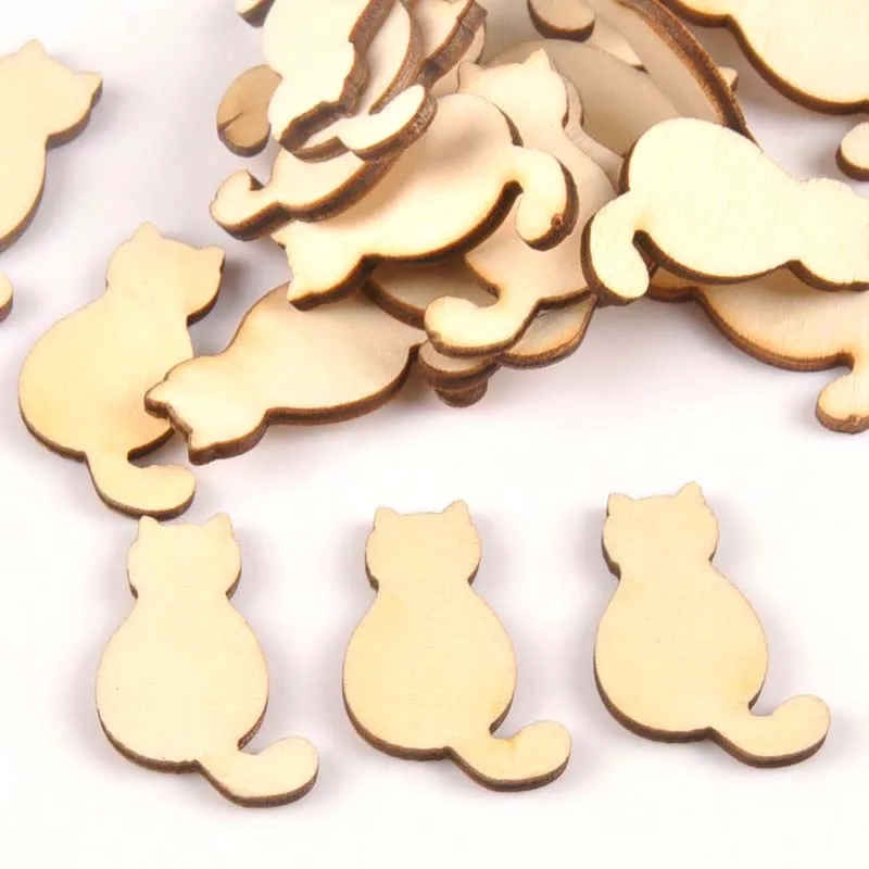 25Pcs Cat Pattern Wooden Crafts Scrapbook DIY For Wood Slices Ornaments Handmade Home Decoration Accessories 23x35mm m0923