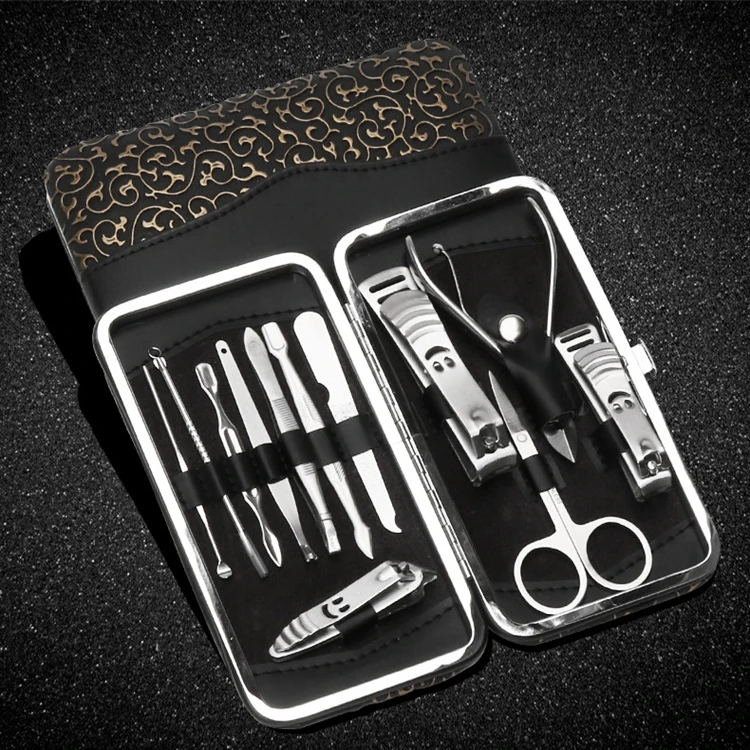 

20sets/lot Nail Clipper Kit 12pcs Nail Care Set Pedicure Scissor Tweezers Knife Ear pick Tools Set With Luxury gold print box