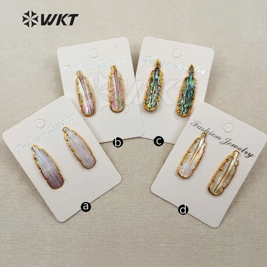 

WT-E355 WKT Wholesale New Coming Hot Sale Elegant Feather Shape Jewelry Natural Shell Fashionable Stud Earrings