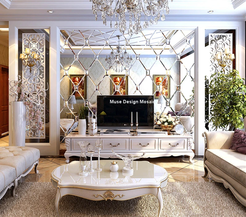 Customized Copper Beveled Art Glass Mirror Mosaic Tile,  Showroom wall KTV Display cabinet DIY decorate, Silver/Gold