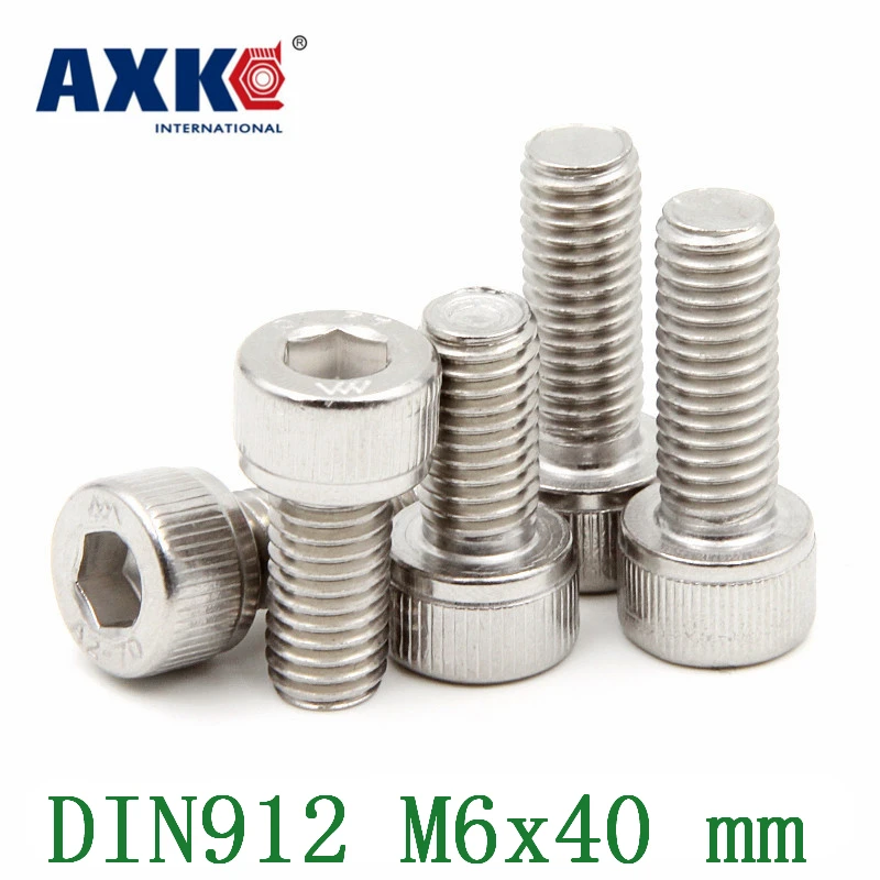 Parafuso Free Shipping Axk 10pcs/lot Metric Thread Din912 M6x40 Mm M6*40 304 Stainless Steel Hex Socket Head Cap Screw Bolts