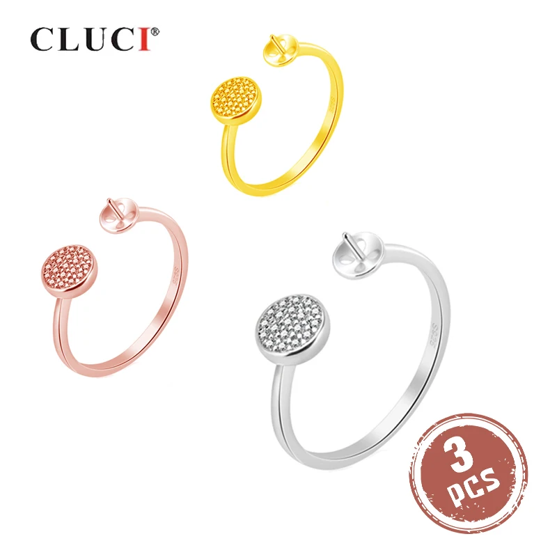 

CLUCI 3pcs 925 Sterling Silver Rose Gold Ring for Women Silver 925 Zircon Pearl Ring Mounting Adjustable Women Ring SR2165SB