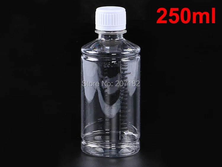 

100PCS 250ml PET Liquid Bottles With Scale, Medicine Bottle, Plastic Packing Bottle---Ttransparent Color with Safety Screw Cap