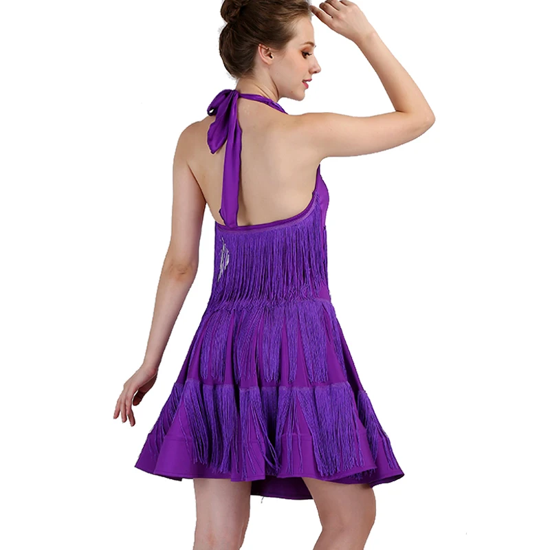 Robe de compétition de danse latine pour femme, tenue de samba, rumba, tango, avec franges et pompons, jaune et noir, lq086