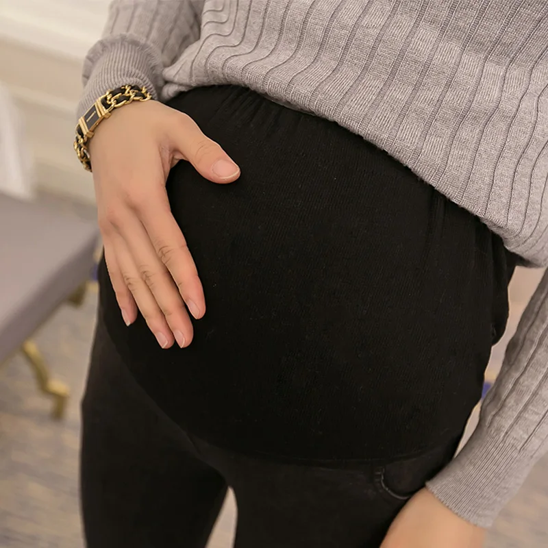 Pantalones vaqueros de maternidad con bordado de dibujos animados para mujeres embarazadas, Jeans de algodón negro, ropa de embarazo