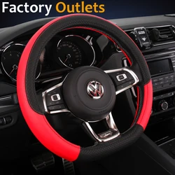 DERMAY D Shape Leather Car Steering Wheel Cover for VW Golf 7 Bettle 2008-2020 Scirocco Jetta Tiguan 2016-2020 Accessories