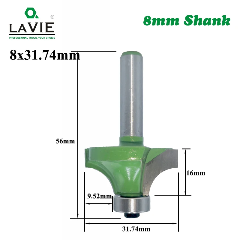 LAVIE 3pcs 8mm Corner Round Over Router Bit With Bearing 1/2\