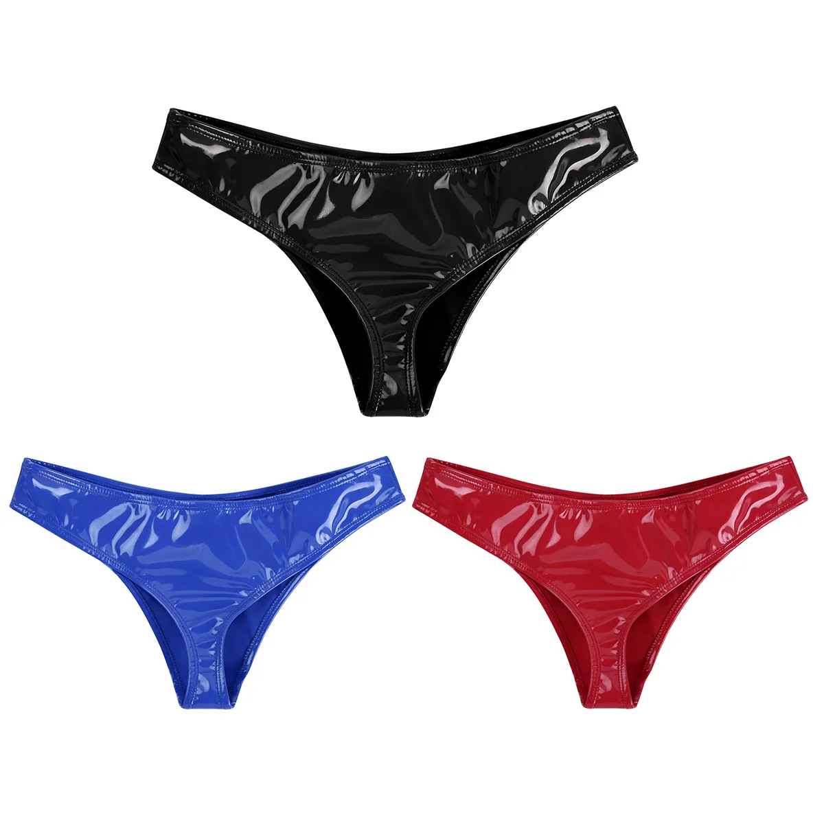 Fashion Female Girls Womens Lingerie Wet Look Patent Leather Low Rise High Cut Mini Bikini Briefs Thong Underwear Underpants