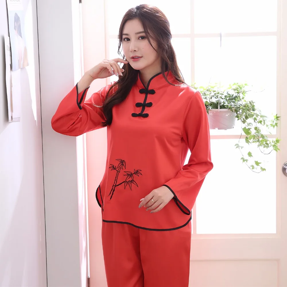 Blue 2PCS Lady Sexy Shirt&Pant Pajamas Suit Chinese Traditional Women Pyjamas Set Spring Autumn Sleepwear Nightwear M-XXL