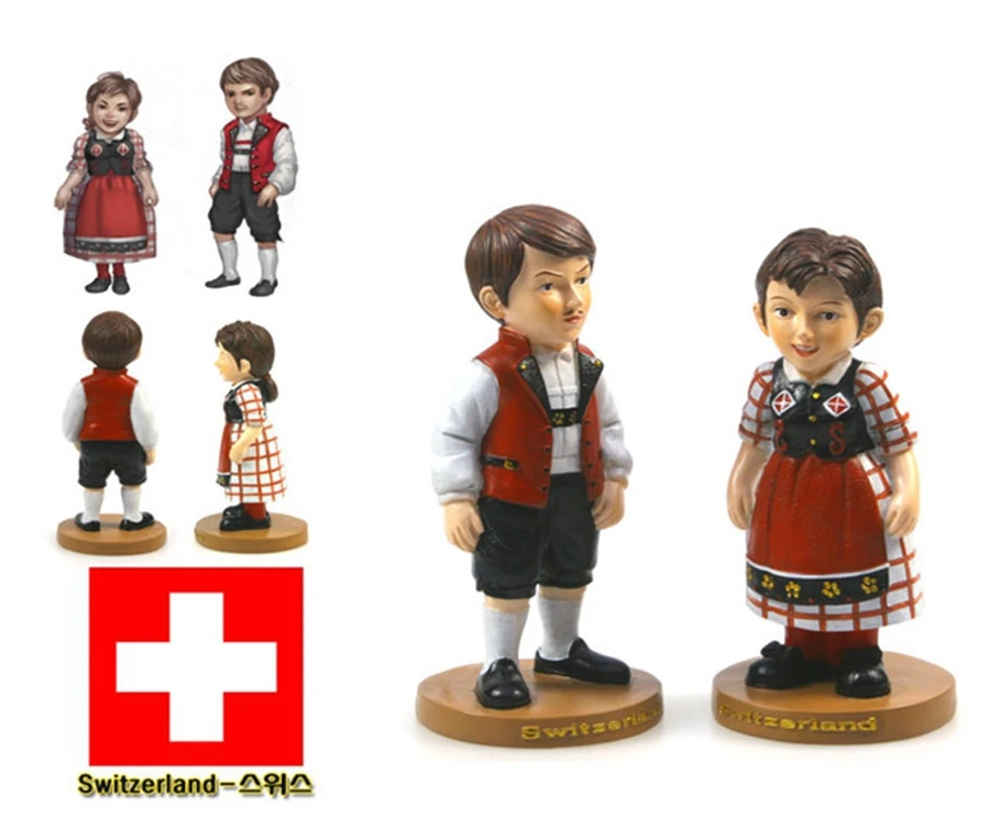 

Hand-painted Switzerland National Costumes A Pair Of Doll Statue Resin Crafts Tourism Souvenir Gifts Collection Home Decor