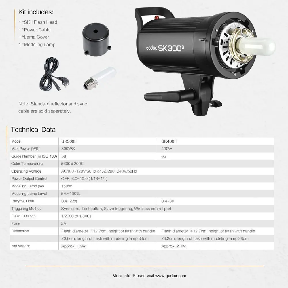 Godox SK400 II 400Ws GN65 Professional Studio Light Built-in Godox 2,4G Wireless X System 5600K Flash Light Lamp Head for Studio