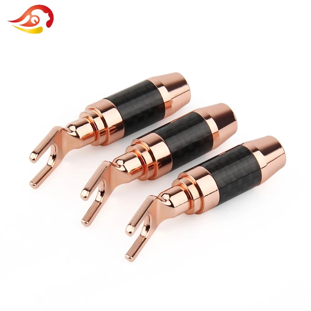 QYFANG Y/U Type Brass Speaker Plugs Audio Jack Screw Fork Spade Connector Gold Plated Binding Post Banana Plug Male Connector