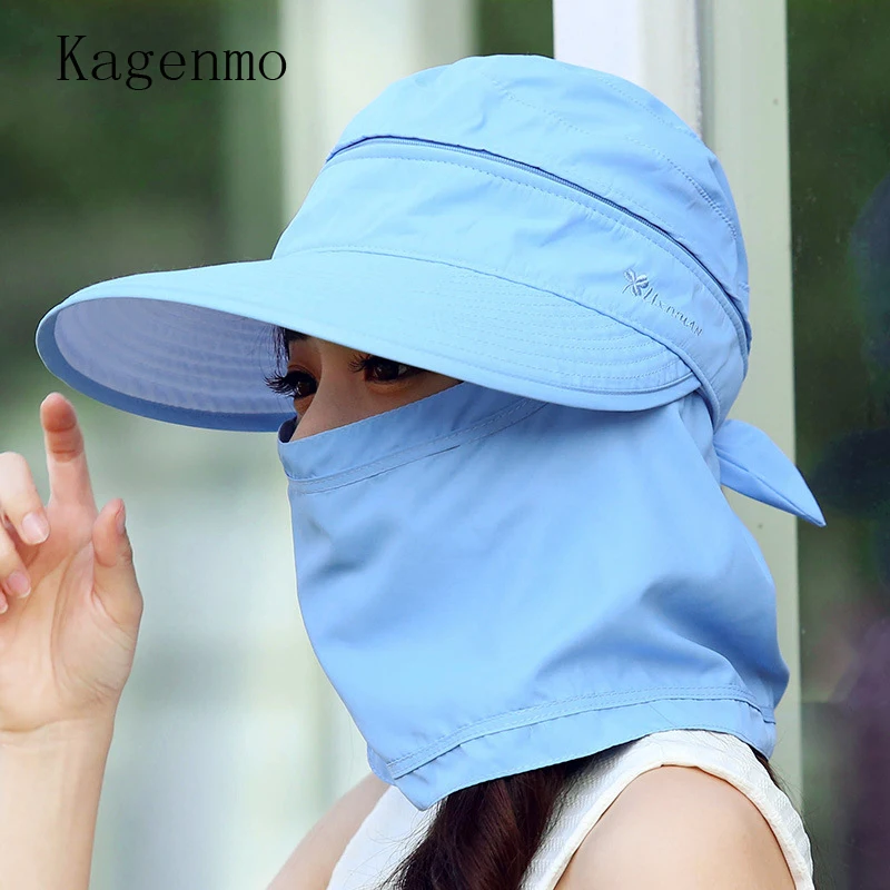 Kagenmo 2017 fashion thin cotton sun hat protection face neck women ride hat breathable mask riding caps anti-UV disassemble