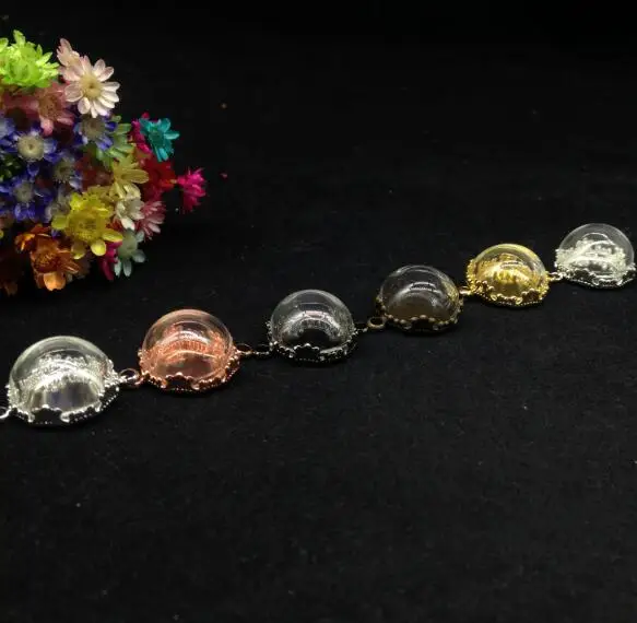 

20pcs 15mm mix color hemisphere clear half round bottle Glass dome cover flower base tray glass vial pendant necklace accessory