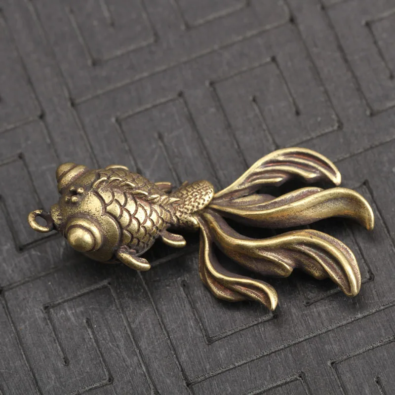 Solid Copper Goldfish Keychain Pendant Vintage Brass Metal Fish Key Chains/Rings Bag Charm Key Holder Handmade Artwork Gifts