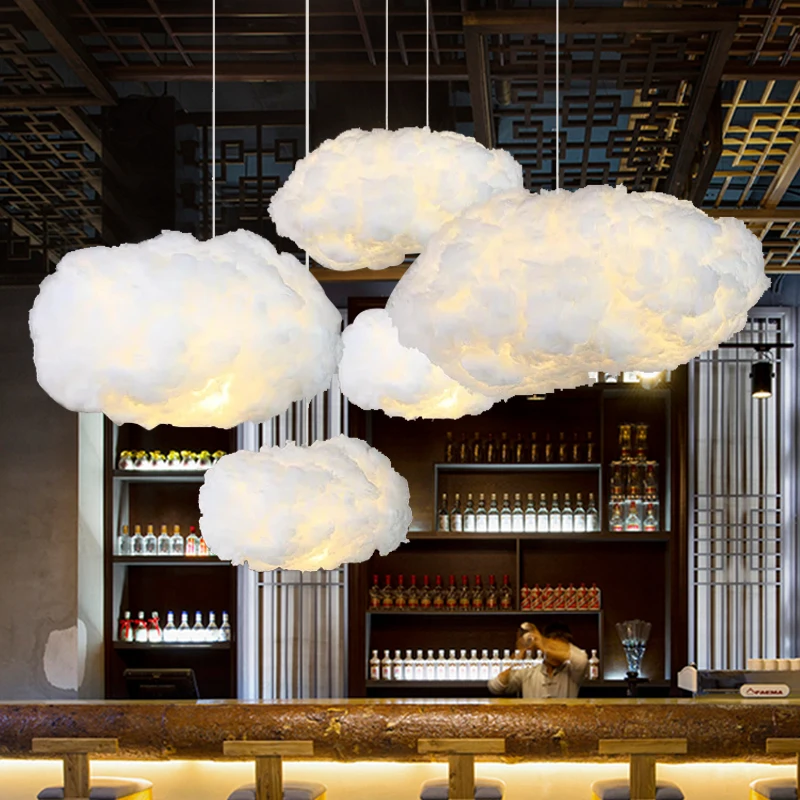 Modern White Floating Cloud Pendant Light for Bedroom Living Room Cloth Store Restaurant Indoor Lighting Decor E27 Base