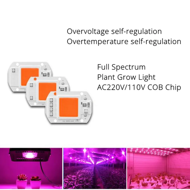 LED COB full spectrum chip AC220V/110V plant grow light 20W 30W 50W LED Floodlight Lamp module 380-840nm free shipping 10pcs