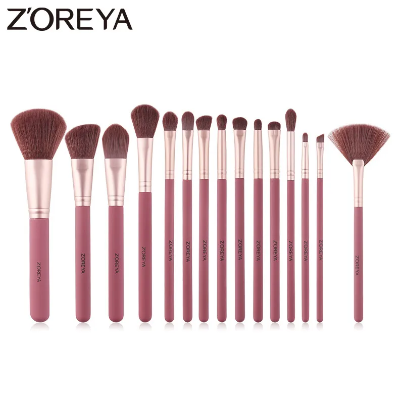 

ZOREYA 15pcs Wine Red Makeup brushes Fashion Rubber Paint Wooden Handle Foundation Cosmetic Brush Powder Eye Shadow Concealer